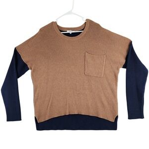 Madewell Colorblock‎ Crewneck Sweater Knit Pullover Pocket Tan Navy XXL